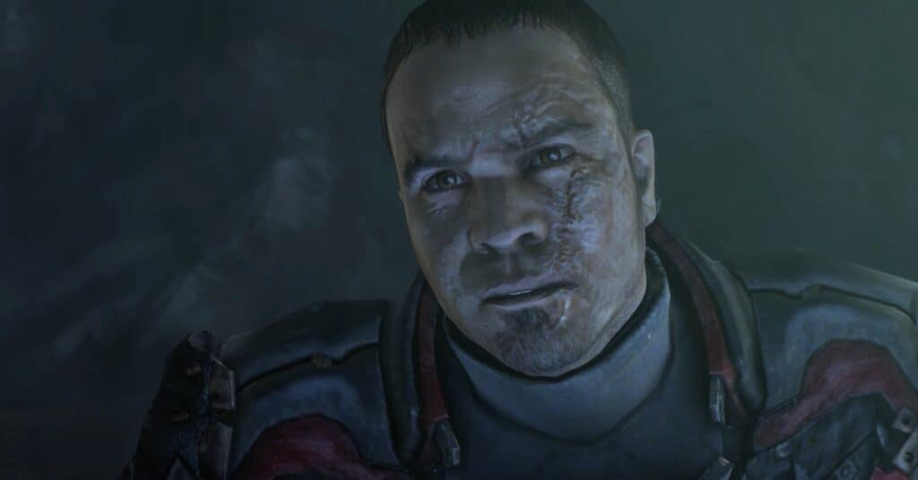 A close up of John Carver in Dead Space 3