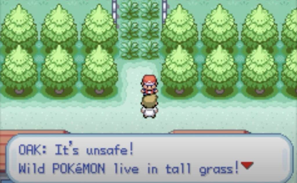 Professor Oak explains tall grass in Pokemon FireRed
