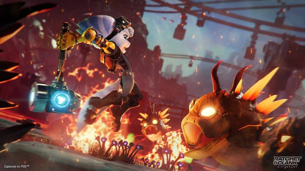 A PlayStation promotional image for Ratchet & Clank: Rift Apart.