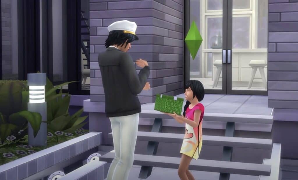 A Sim adult and Sim child in The Sims 4