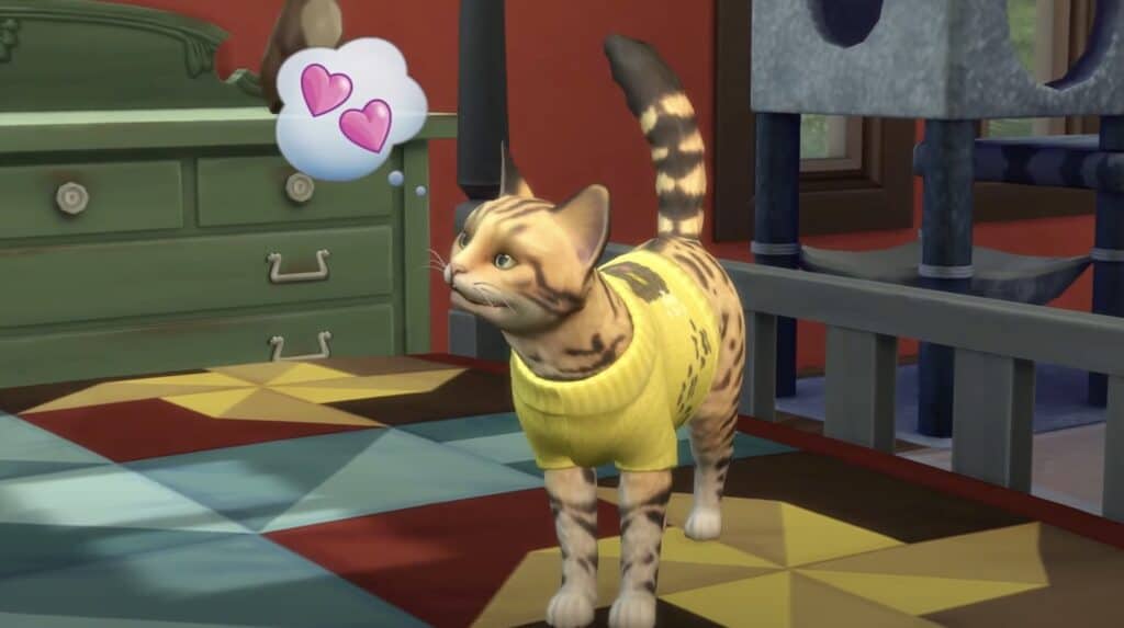 A happy cat in the Sims 4