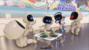 A group of robots hang out in Astro's Playroom.