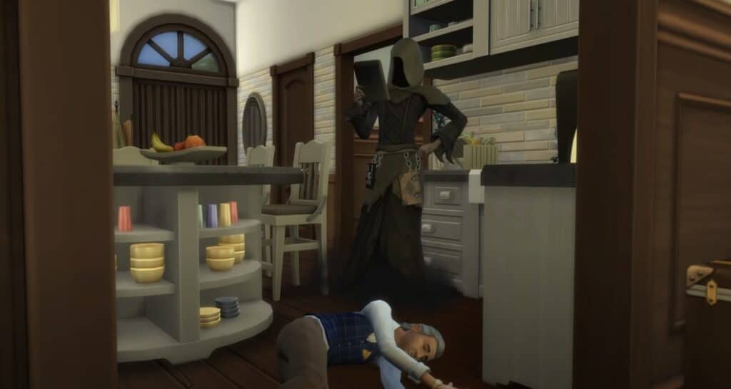 The Grim Reaper standing over a Sim