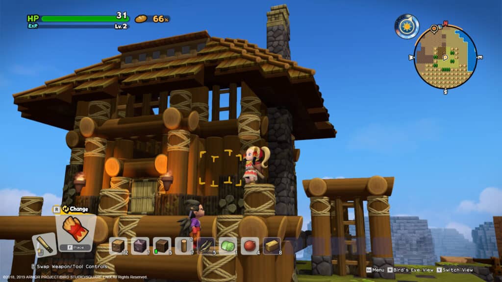 The hero builds a cabin in Dragon Quest Builders 2.