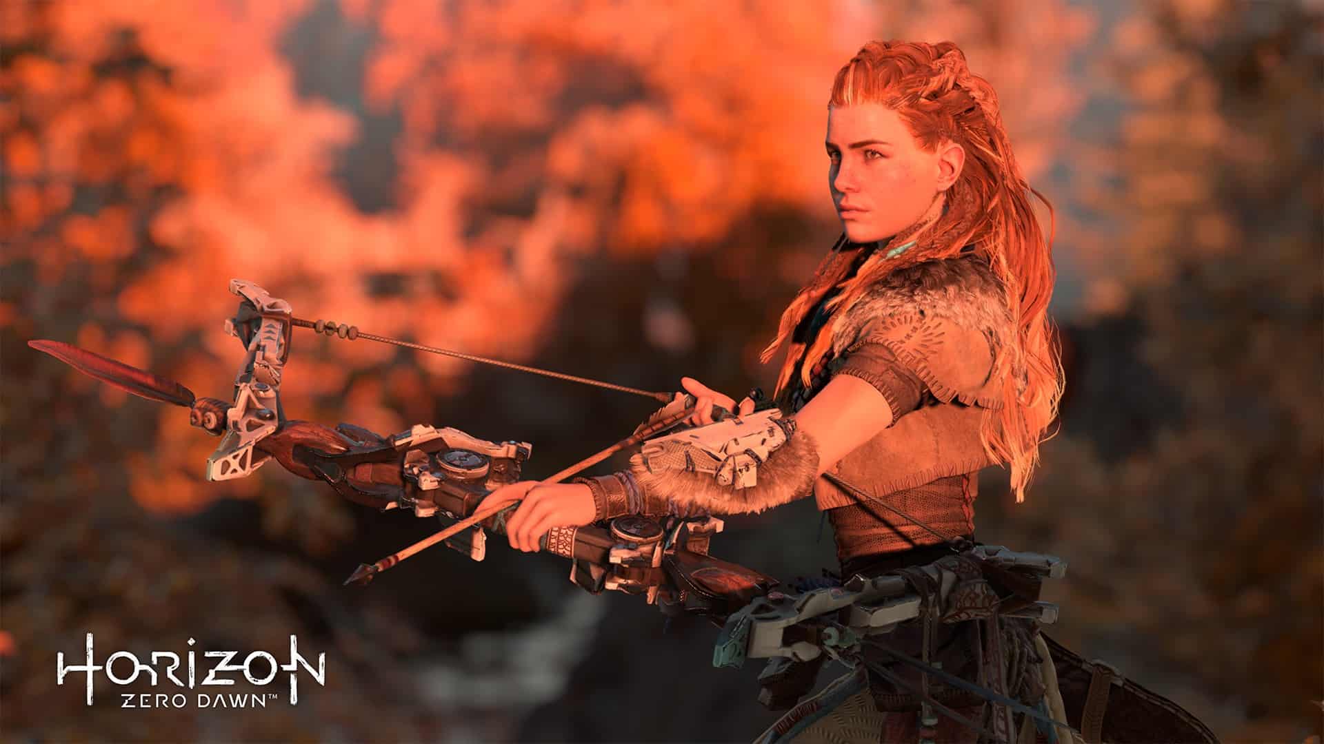 Aloy and her bow in Horizon Zero Dawn.