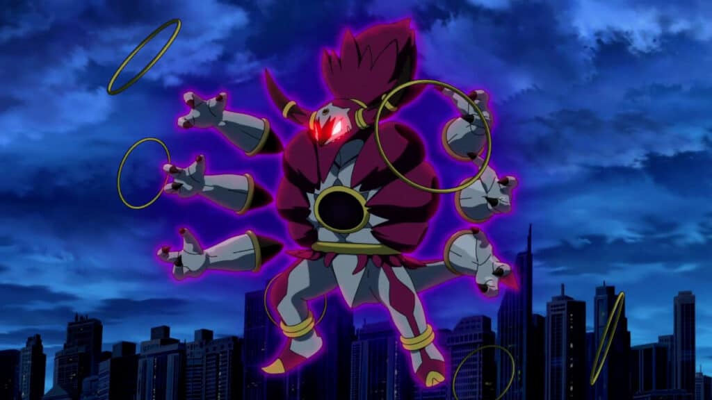 Hoopa's corrupted shadow serves as the antagonist of this film.
