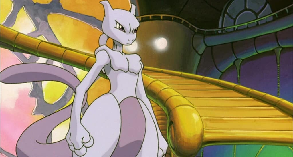 The imposing Mewtwo appears as the antagonist of the first Pokemon film.