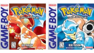 Pokemon Red and Blue's cover art features Charizard and Blastoise.