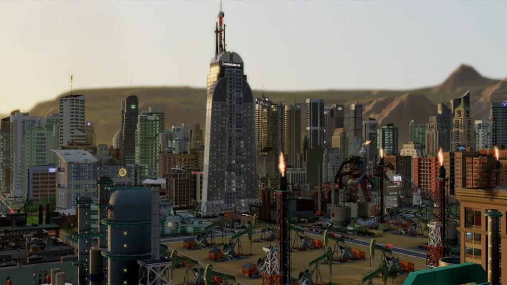 Large structures like skyscrapers define the landscape of your town.