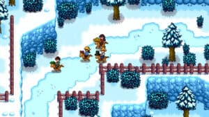 A group of Stardew Valley players race horses.