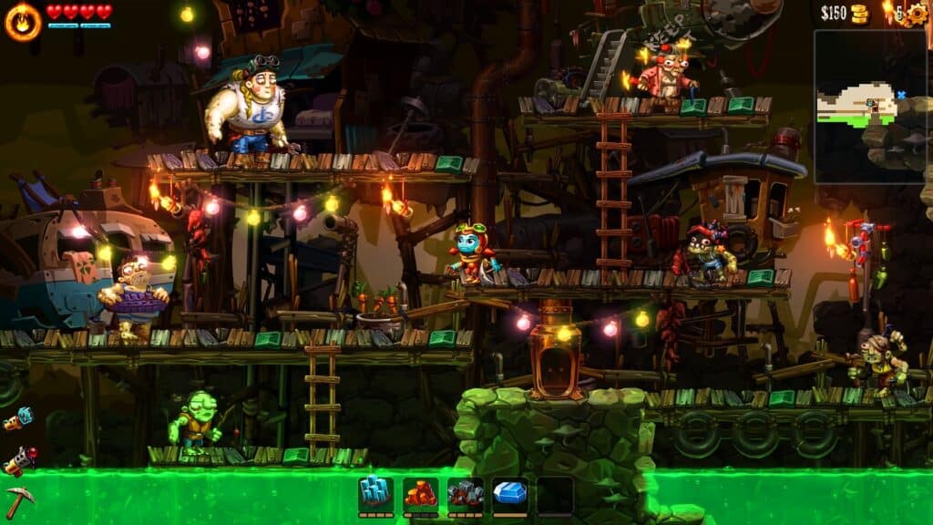 Levels and enemies in SteamWorld Dig 2.