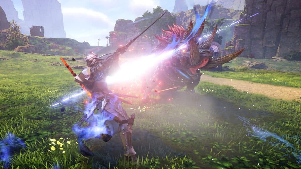 Tales of Arise's fast-paced combat is on display as Alphen fights a horrid beast.