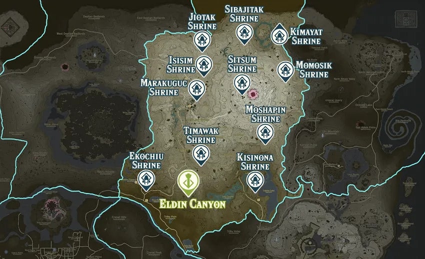 Eldin Canyon shrine map