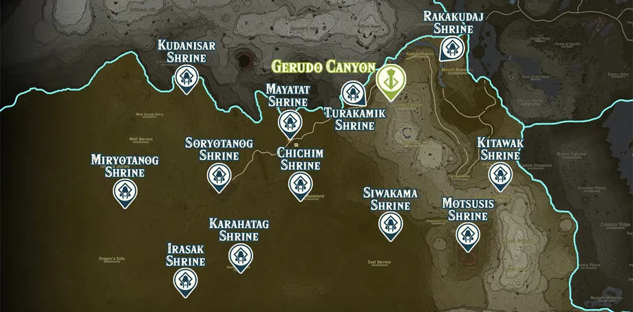 Gerudo Canyon shrine map