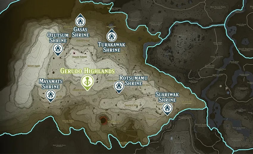 Gerudo Highlands shrine map