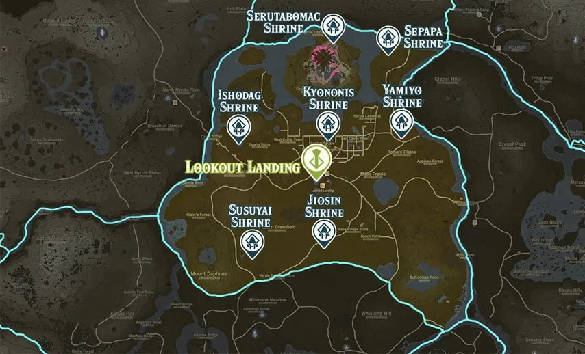 Lookout Landing shrine map