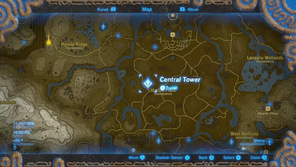 Breath of the Wild Central Tower location