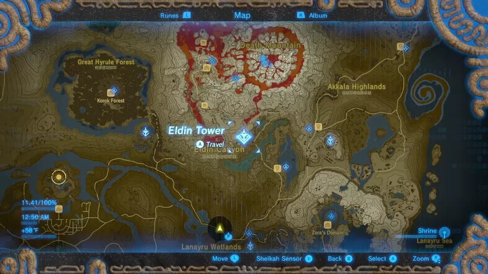 Breath of the Wild Eldin Tower location