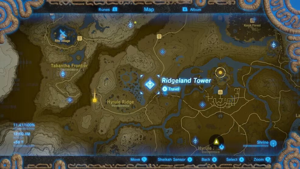 Breath of the Wild Ridgeland Tower location