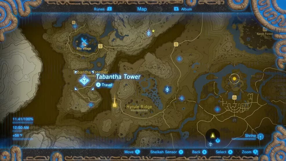 Breath of the Wild Tabantha Tower location