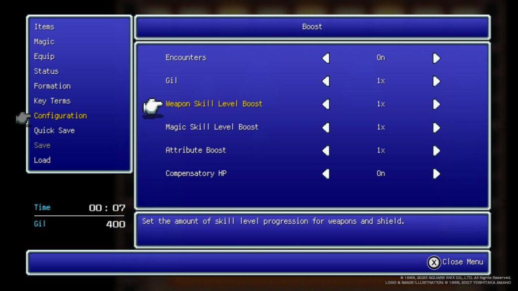 Final Fantasy II Pixel Remaster menu