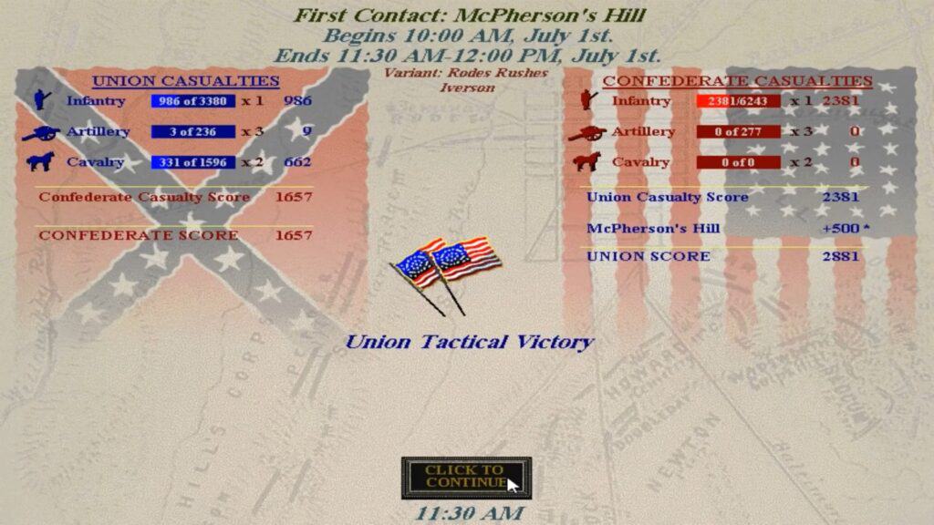 An in-game screenshot from Sid Meier's Gettysburg!