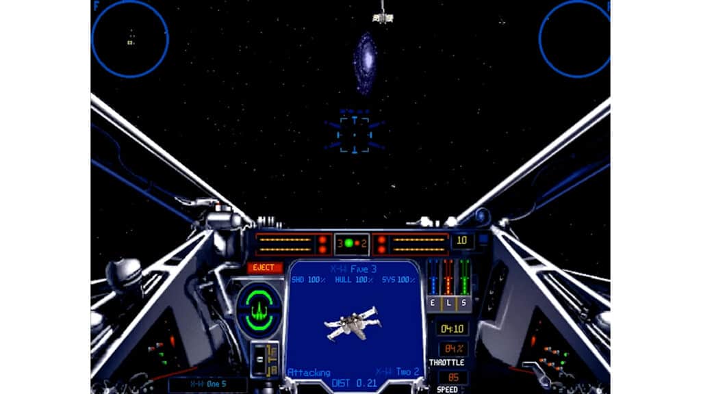 An in-game screenshot from Star Wars: X-Wing vs. TIE Fighter.