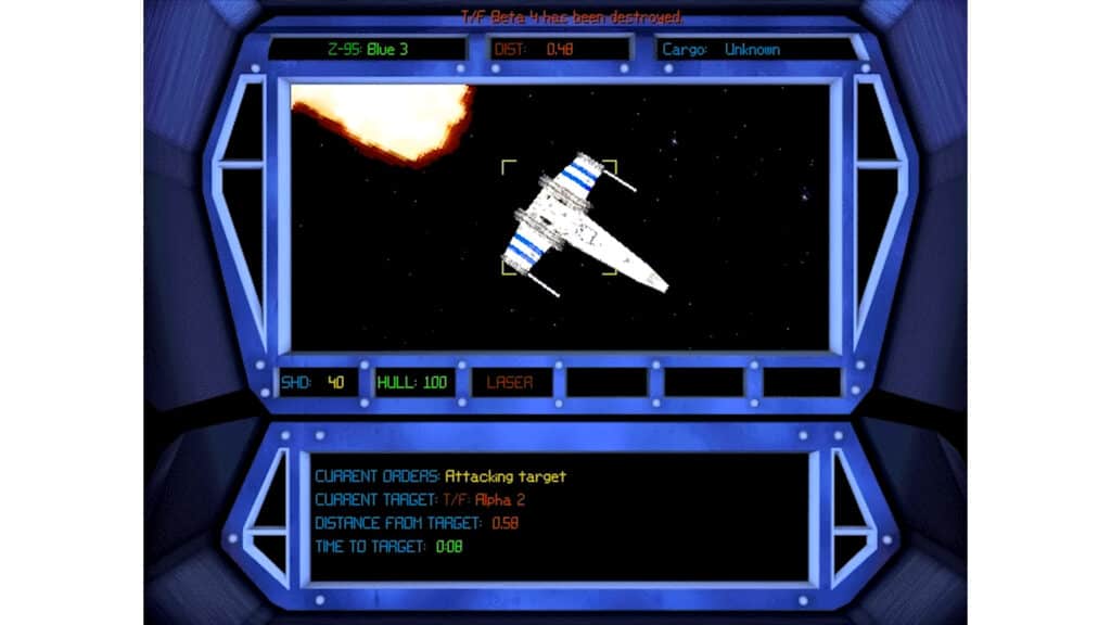 An in-game screenshot from Star Wars: X-Wing vs. TIE Fighter.