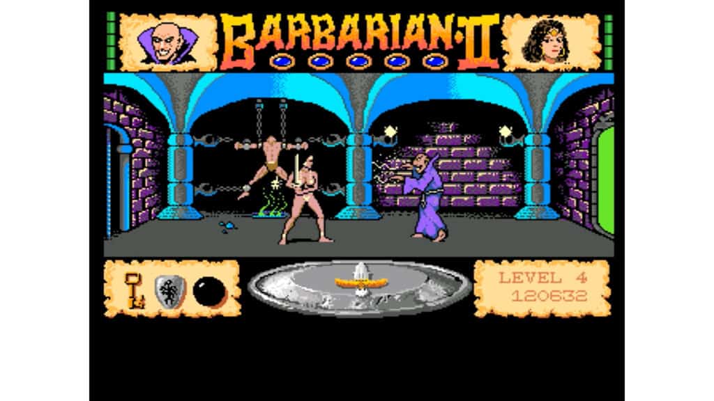 An in-game screenshot from Barbarian II: The Dungeon of Drax.