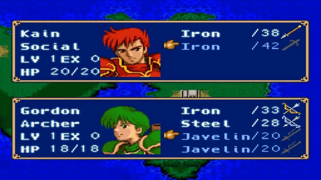 An in-game screenshot from Fire Emblem: Mystery of the Emblem.