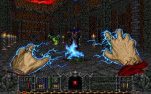 The player casts a powerful spell in Hexen: Beyond Heretic.