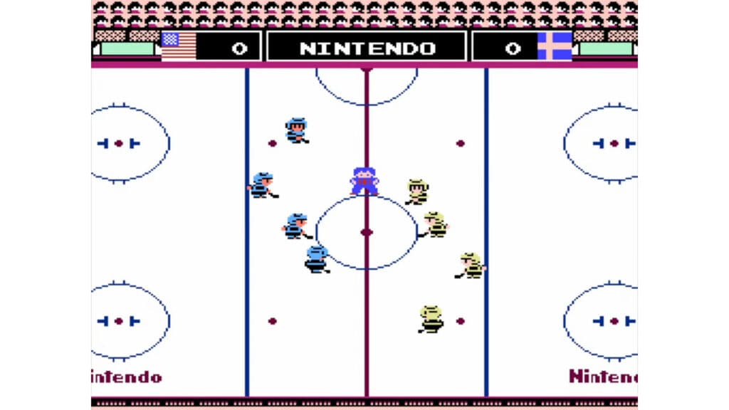 An in-game screenshot from Ice Hockey (1988).