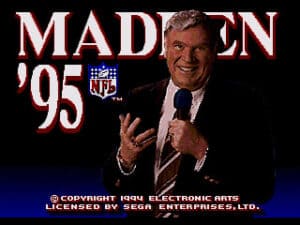 John Madden smiles from the title screen of Madden NFL 95.