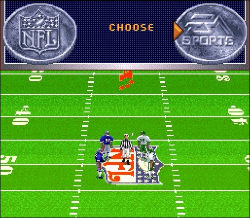 Two teams prepare for the coin toss in Madden NFL 96.