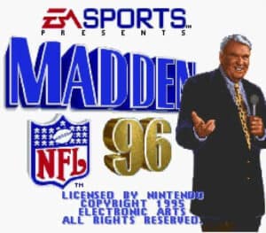 John Madden beckons from the title screen for Madden NFL 96.