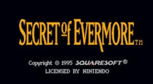 The title page of Secret of Evermore hints at the game's mystery.