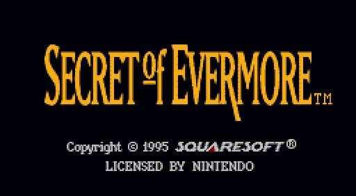 The title page of Secret of Evermore hints at the game's mystery.