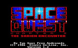 The title screen for Space Quest I mimics classic sci-fi movie titles.
