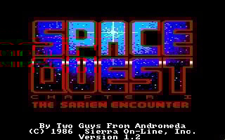 The title screen for Space Quest I mimics classic sci-fi movie titles.