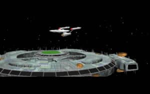 The Enterprise orbits a space station in Star Trek: Judgment Rites.