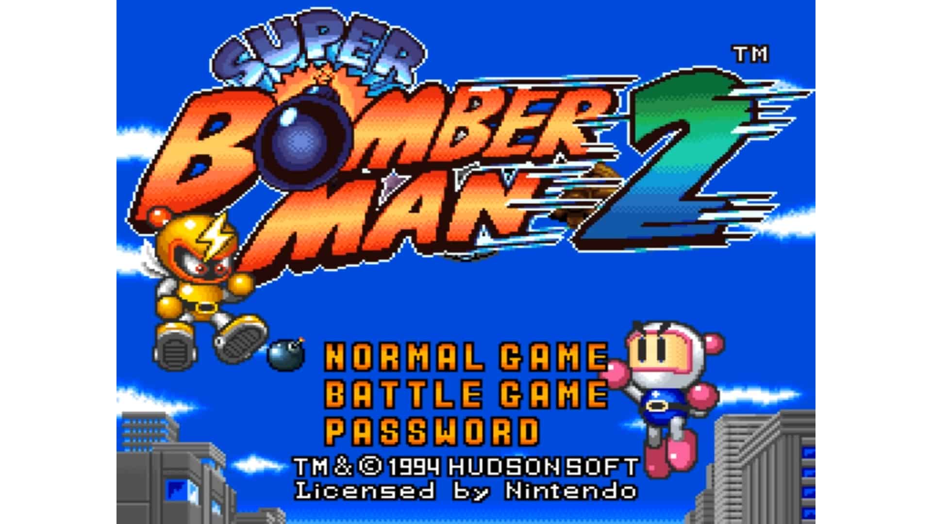 An in-game screenshot from Super Bomberman 2.