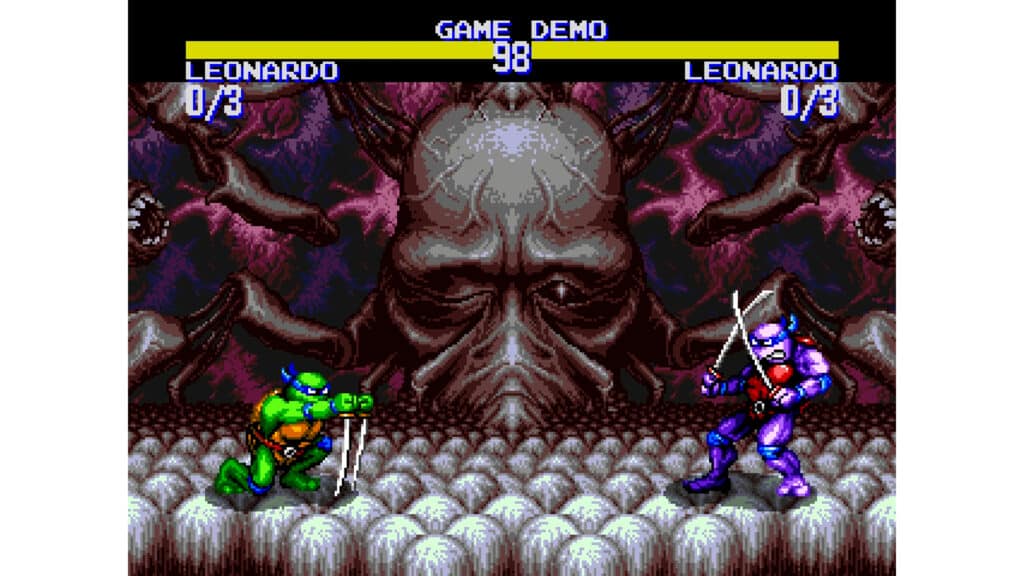 An in-game screenshot from Teenage Mutant Ninja Turtles: Tournament Fighters.