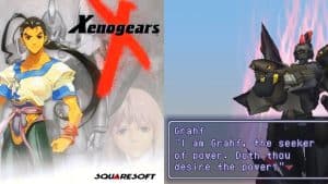 Xenogears box art and gameplay