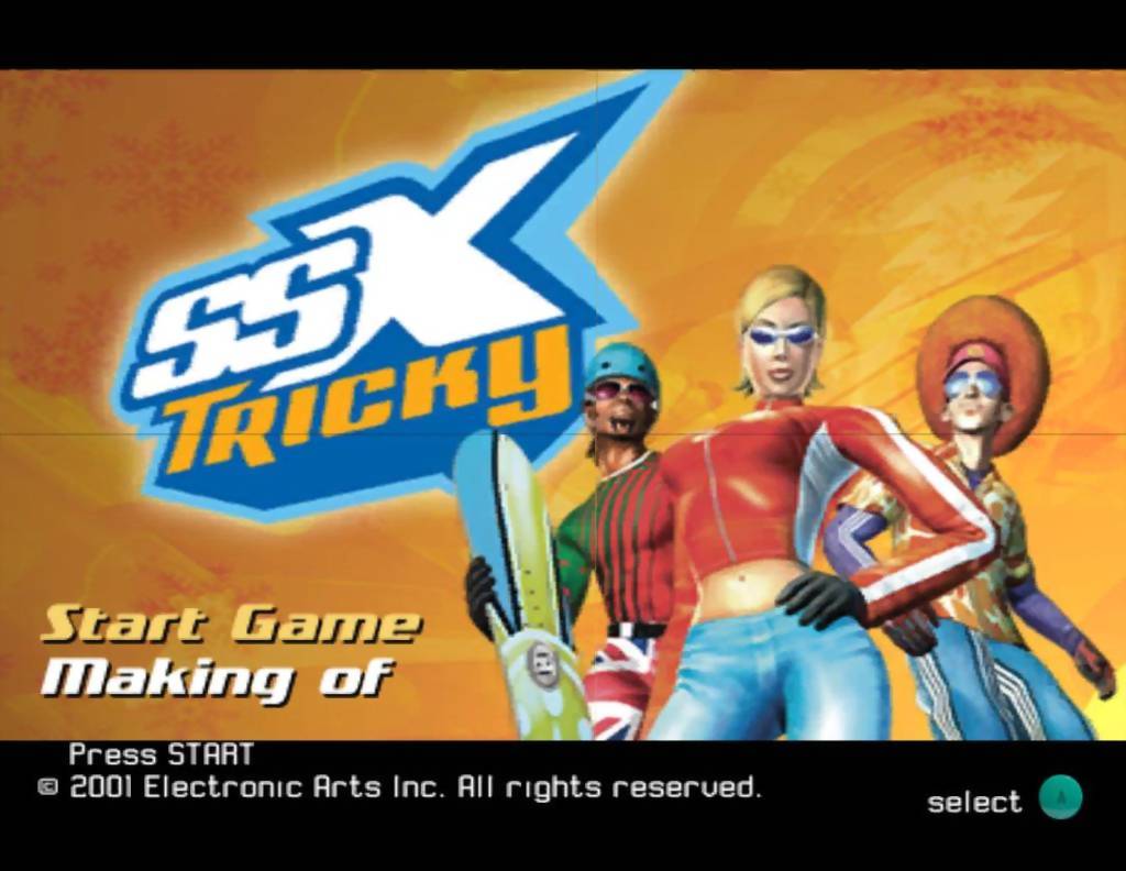 Main menu of SSX Tricky on gamecube
