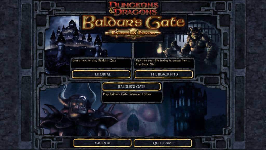 The launch screen of Baldur's Gate: Enhanced Edition