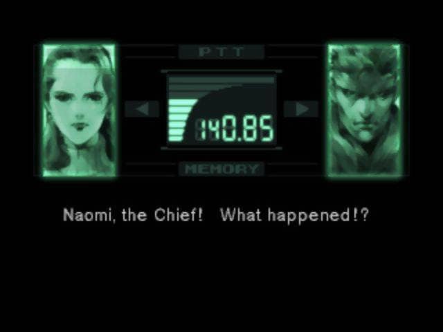 Cutscene screenshot of codec call between Naomi and Solid Snake.