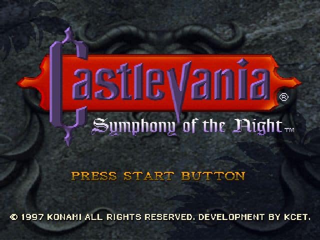 Castlevania: Symphony of the Night's title screen sets the aesthetic tone of this gothic adventure.