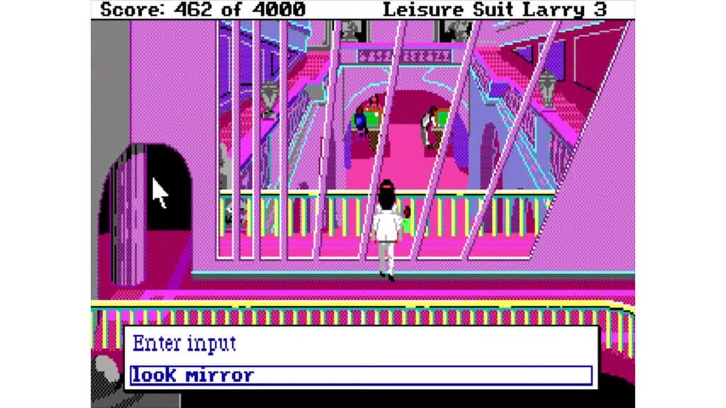 An in-game screenshot from Leisure Suit Larry III: Passionate Patti in Pursuit of the Pulsating Pectorals.