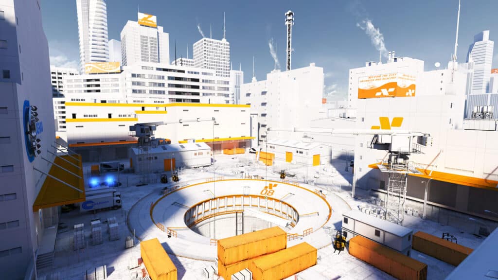 The industrial cityscape of Mirror's Edge is a parkour paradise.
