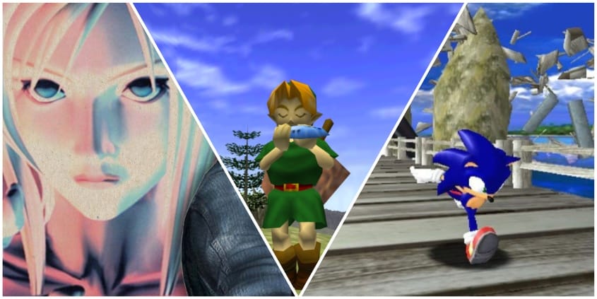 Collage of Parasite Eve, Ocarina of Time, and Sonic Adventure